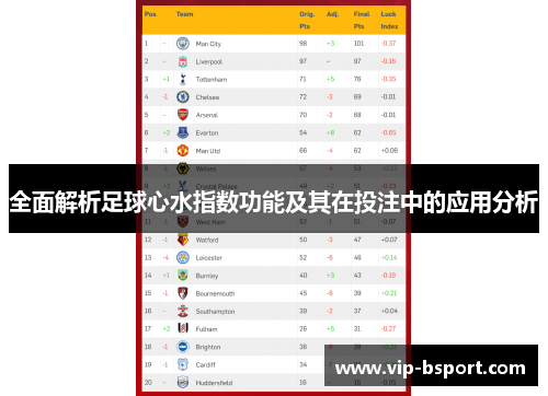 全面解析足球心水指数功能及其在投注中的应用分析